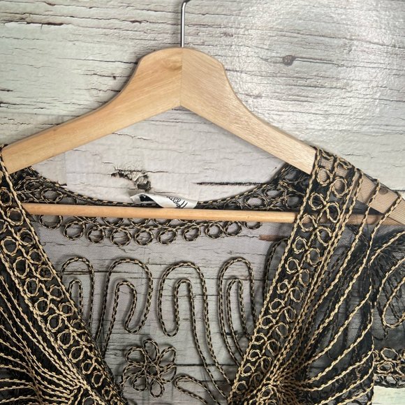 Joseph Ribkoff Black and Gold Sheer Cardigan - Picture 4 of 7